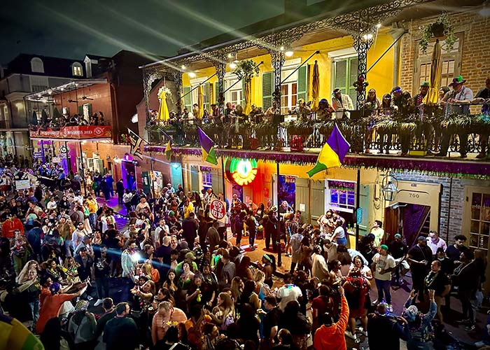 French Quarter with historic architecture and evening lights, New Orleans