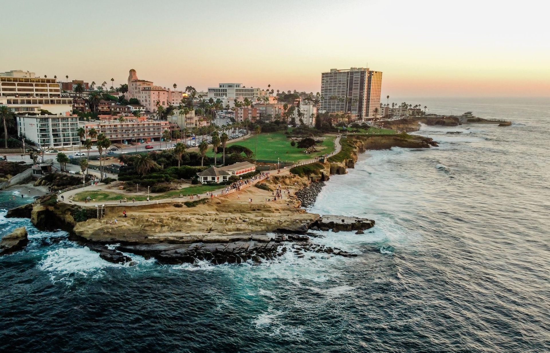 La Jolla coastline and ocean cliffs at sunset, San Diego