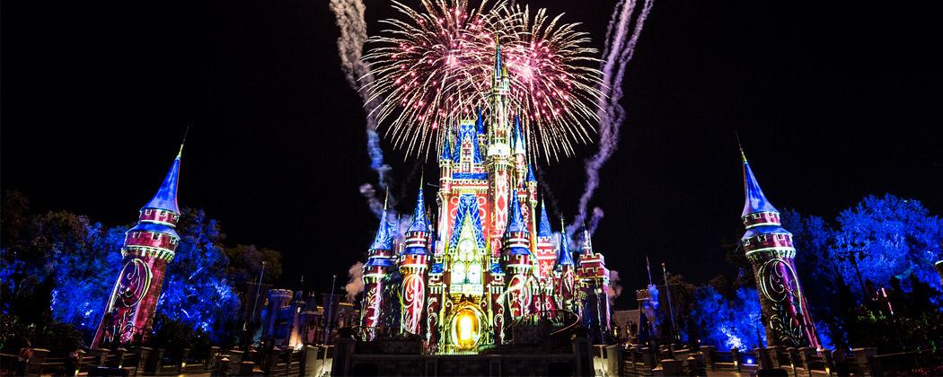 Theme park fireworks and resort atmosphere, Orlando